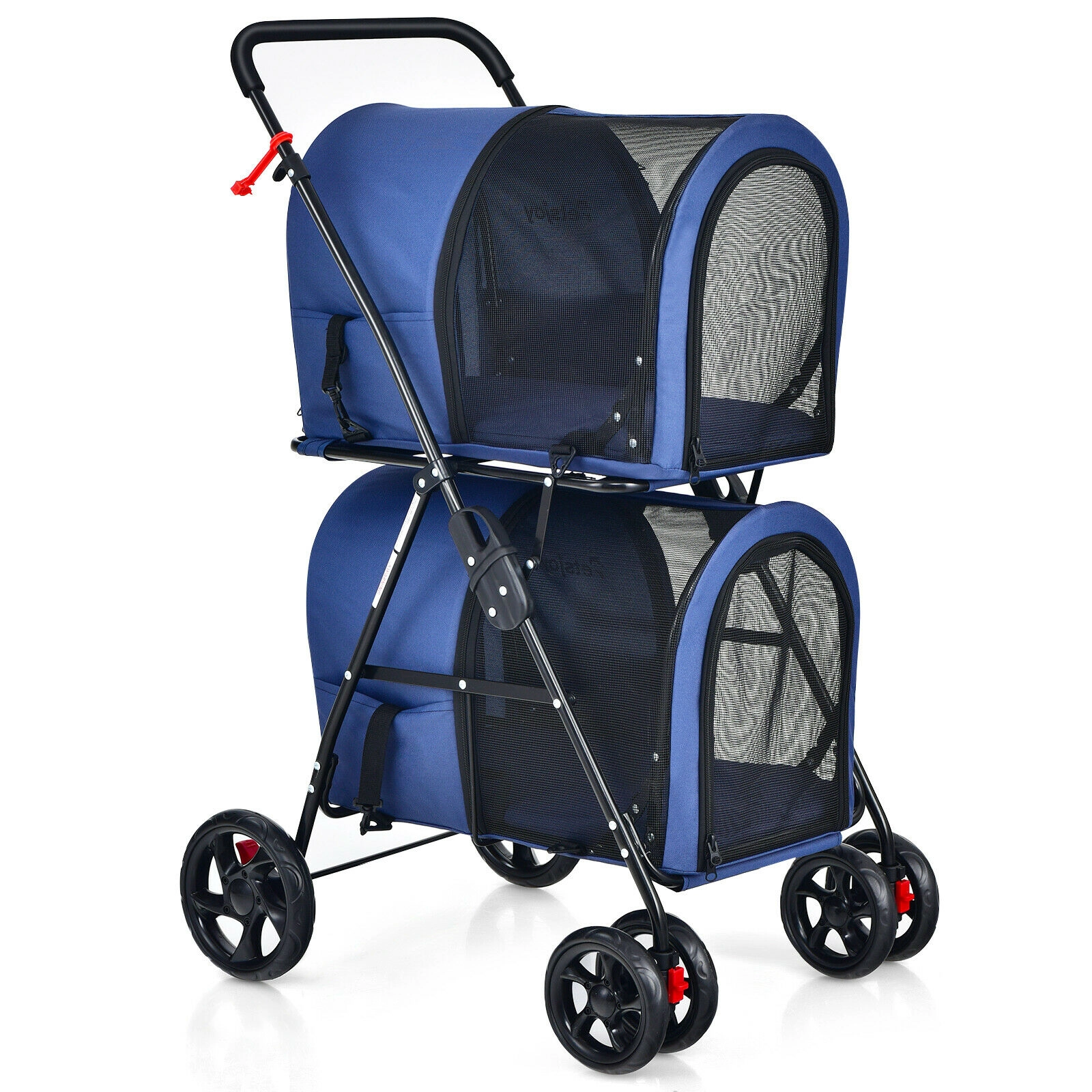 SUGIFT Blue 4-in-1 Double Decker Pet Stroller with 2 Detachable Carriers 20-in W 27-in D 41.5-in H 17-lb Per Deck