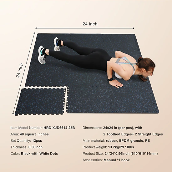 HONGGE 0.56 Inch Thick Rubber Top Gym Floor Mats with EVA Foam