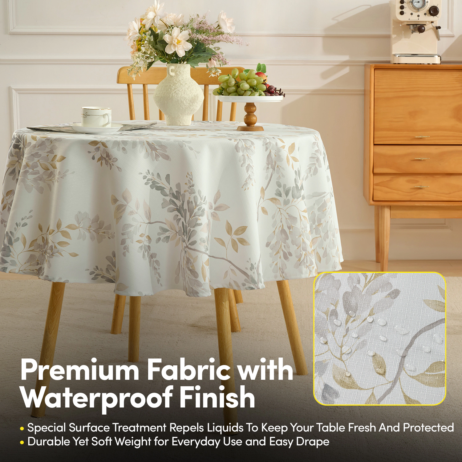 Sweet Home Collection Printed Waterproof Fabric Wynona Leaf Tablecloths
