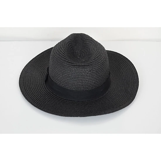 Anna-Kaci Women's Wide Brim Straw Fedora Sun Hat with Black Band Packable Summer Panama Hat for UV Protection