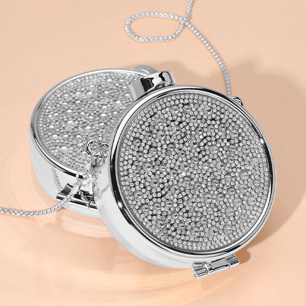 Fashnzfab Bling Studded Round Compact Clutch Evening Bag / Crossbody Bag