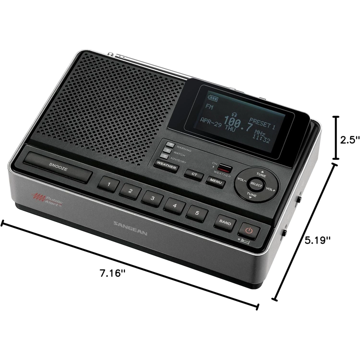 SANGEAN CL-100 Tabletop NOAA Weather Alert Radio - S.A.M.E. & Public Alert Certified, AM/FM-RBDS, EEPROM Presets