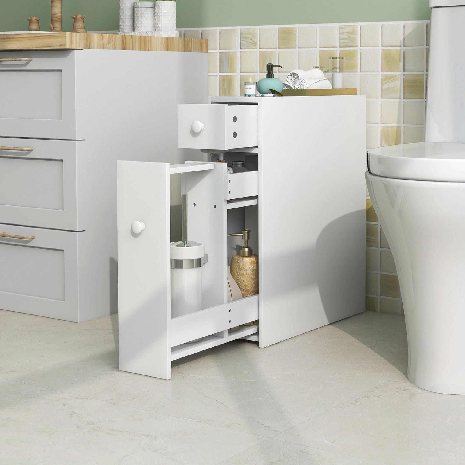 SlickBlue MDF Bathroom Storage Cabinet with Compact Space-Saving Design