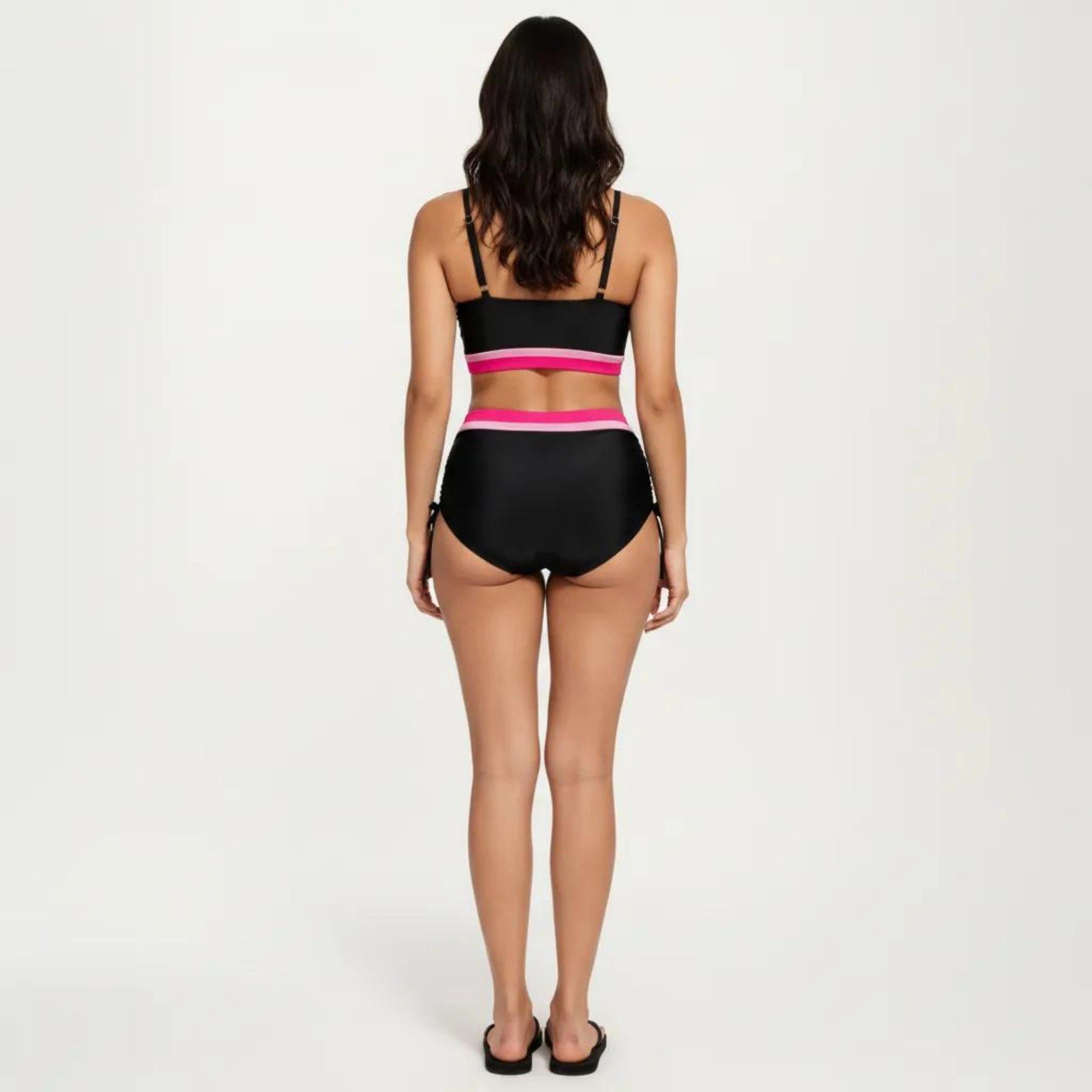 Anna-Kaci Women's Two Piece Bikini Set with Scoop Neck Top High Waist Bottom and Contrast Trim