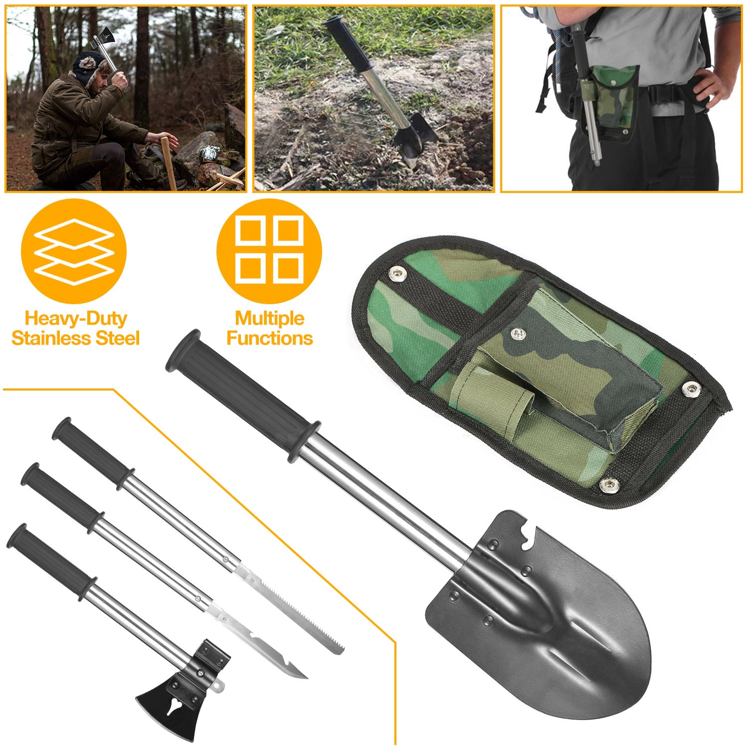 GBruno 6-in-1 Survival Multi-Tool Shovel Kit