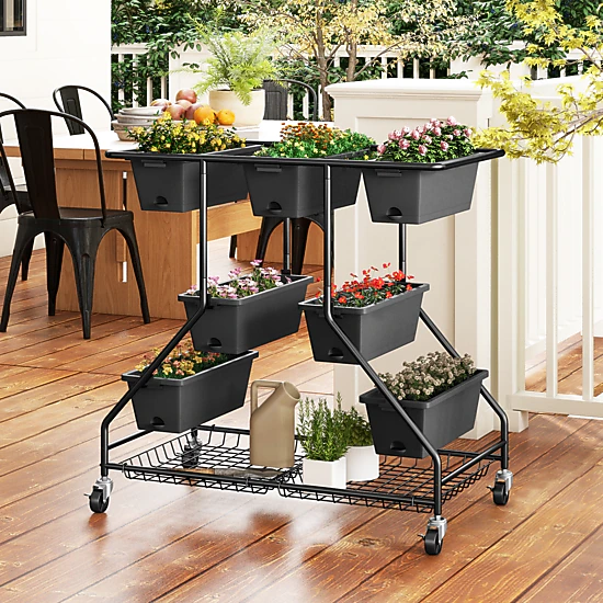 SlickBlue 7 Tier Vertical Raised Garden Bed with Storage Baskets