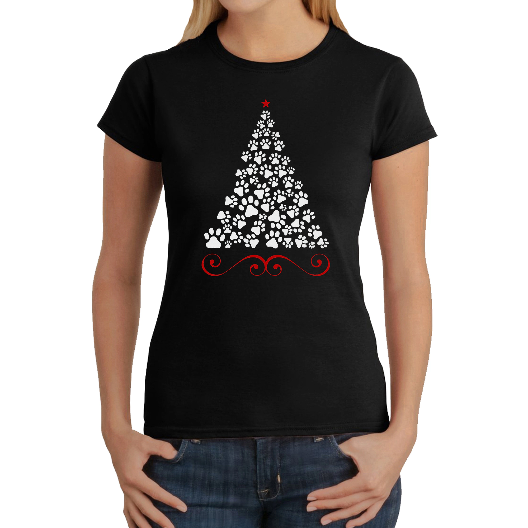 LA Pop Art Women's Word T-Shirt - Paw Christmas Tree