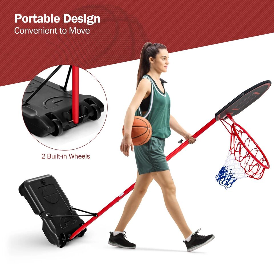 SUGIFT 5.5-ft to 7.5-ft 5-Level Adjustable Portable Basketball Hoop with 2 Wheels and Fillable Base