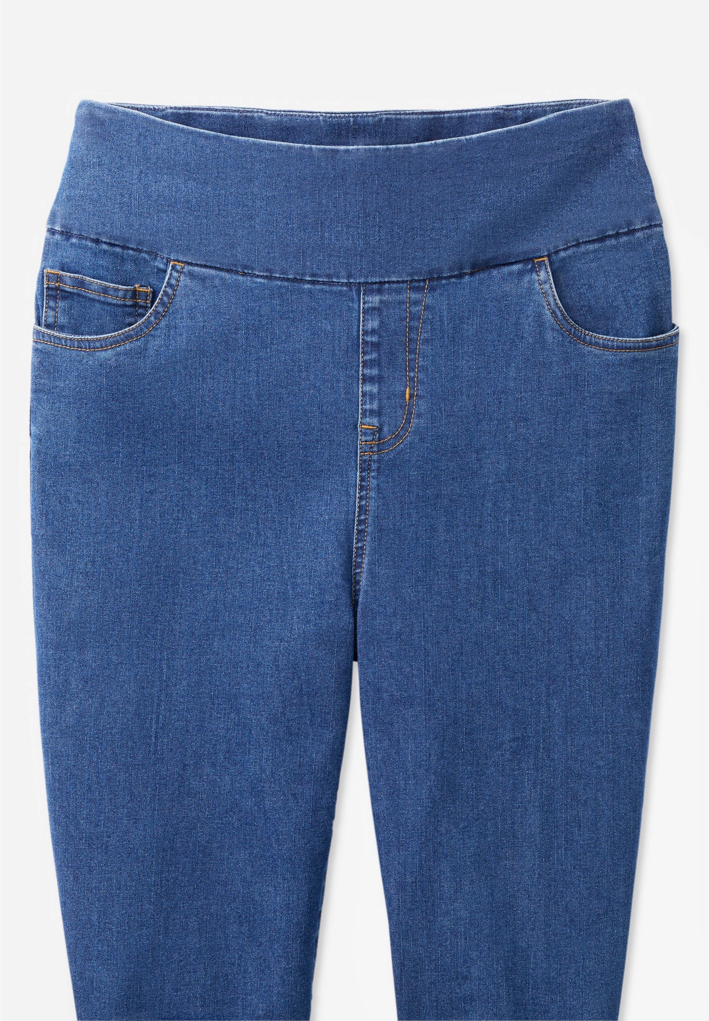Woman Within Plus Flex-Fit Pull-On Straight-Leg Gap-Free Stretch Denim Jeans