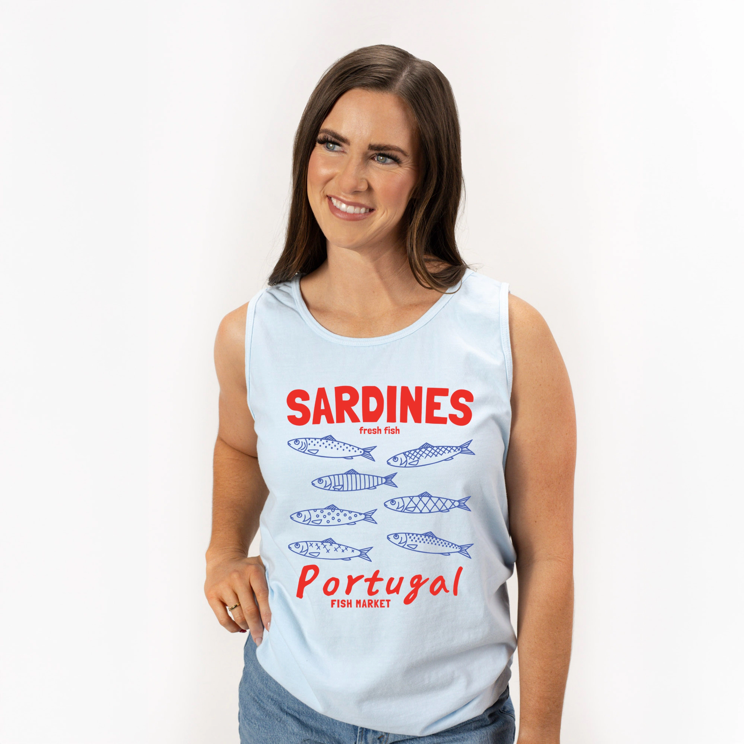 Simply Sage Market - Sardines Portugal Fish Women's Garment Dyed Graphic Tank Top