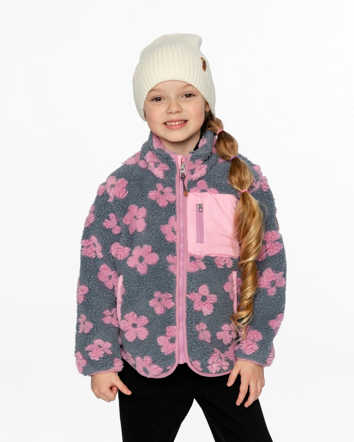 Deux par Deux Girls Sherpa Jacket Flowers