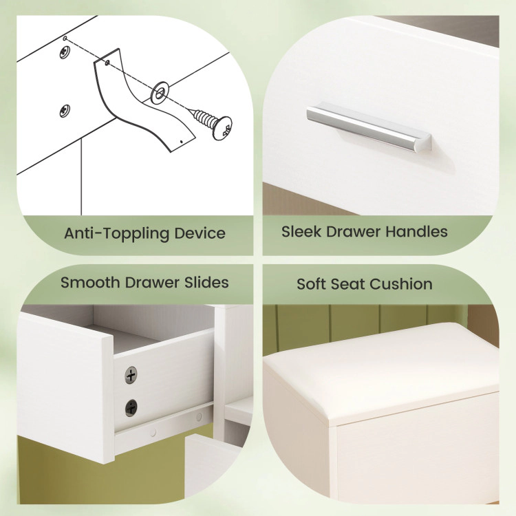 Hivvago Makeup Table And Stool Set With Hair Dryer Stand-White