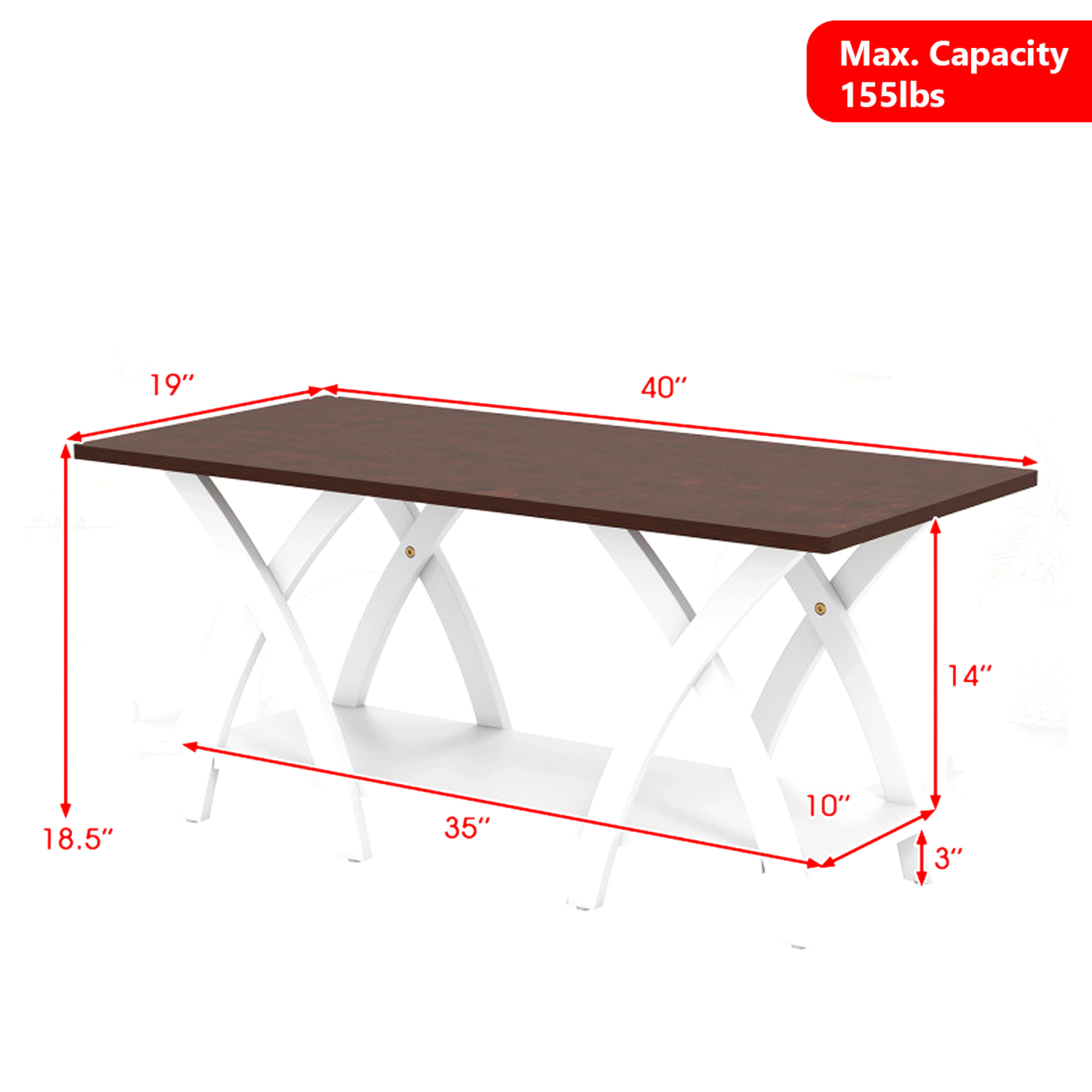 Hivvago Country-Inspired 2-Layer Coffee Table for Living Room Storage