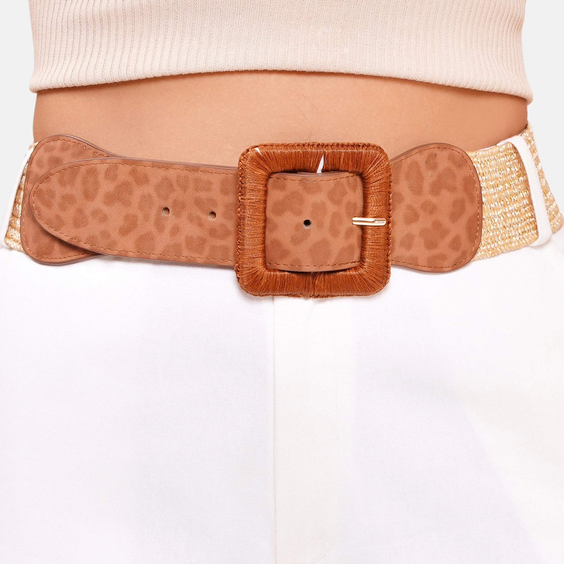 AGP PARIS Beige Tiger Print Wide Women's Belt