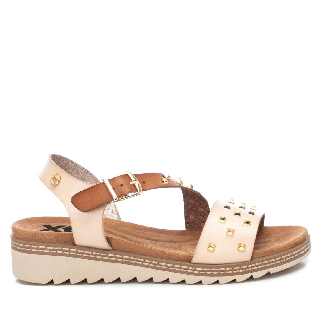 XTI Women's Wedge Sandals with Gold Studs Buckle Closure