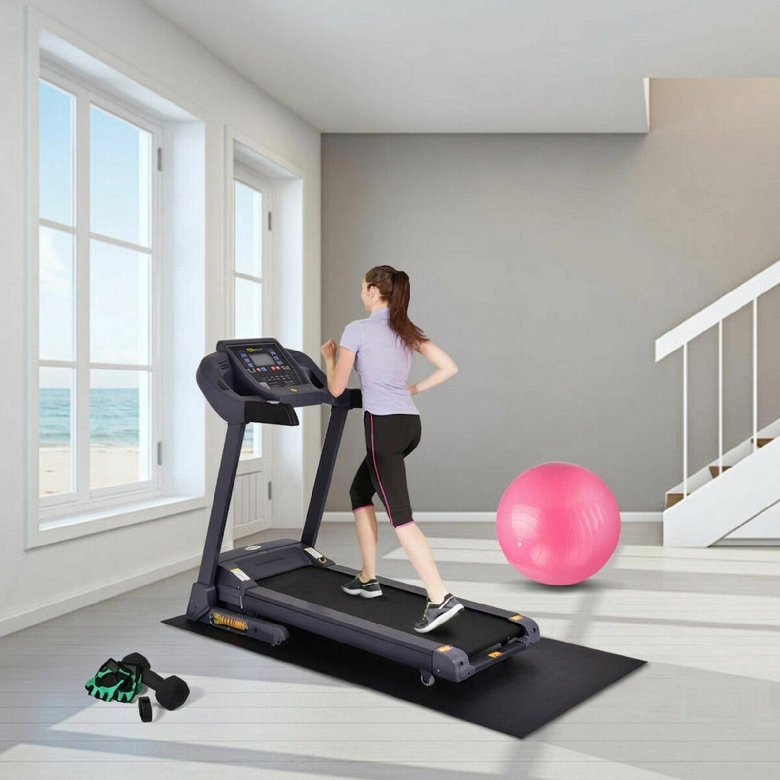 SUGIFT Black Water Resistant Treadmill Equipment Mat with Non-Slip Surface 78-in W 36-in D 0.25-in H