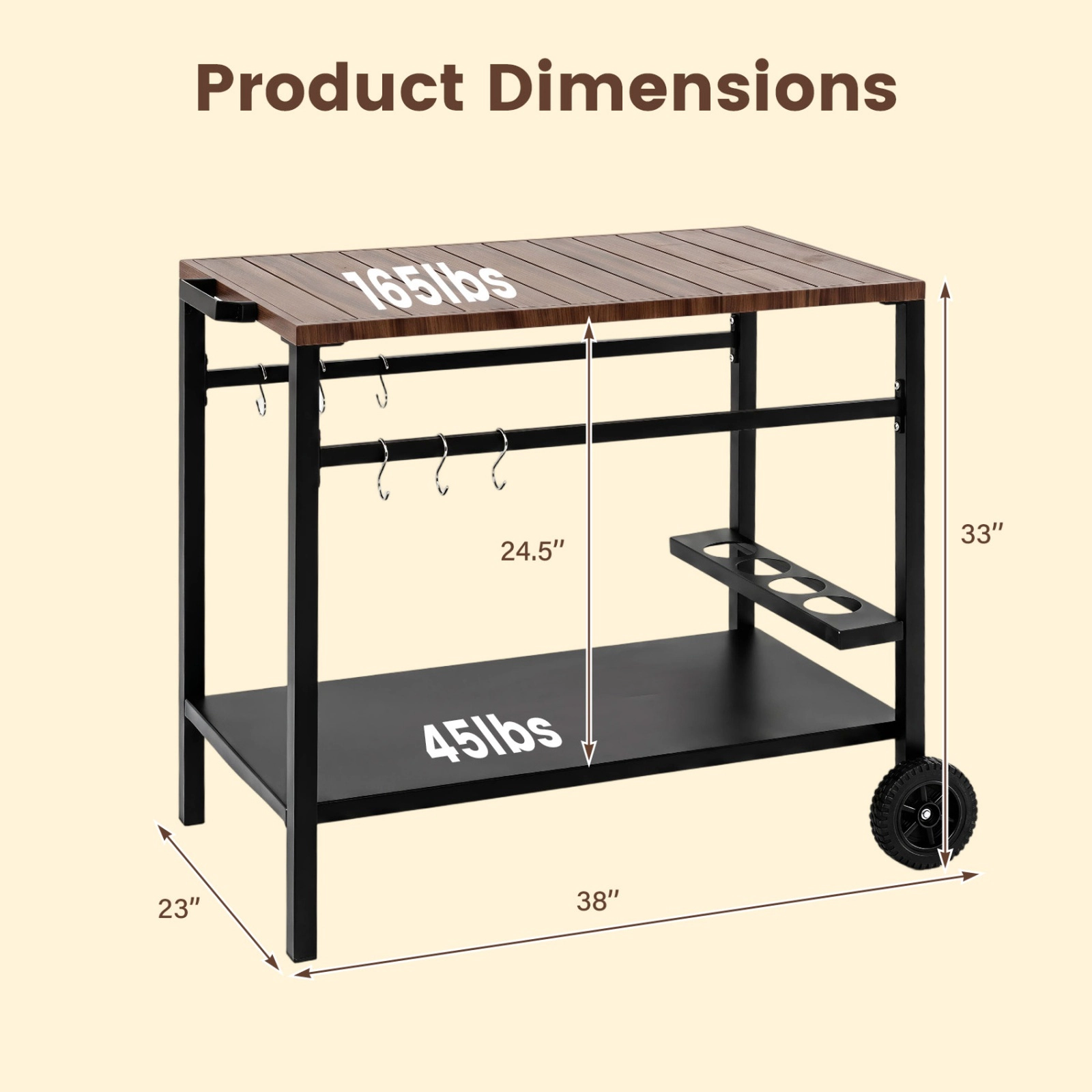 SUGIFT Outdoor Rolling Grill Cart with Spice Rack and Hooks BBQ Prep Table for Patio Garden Backyard