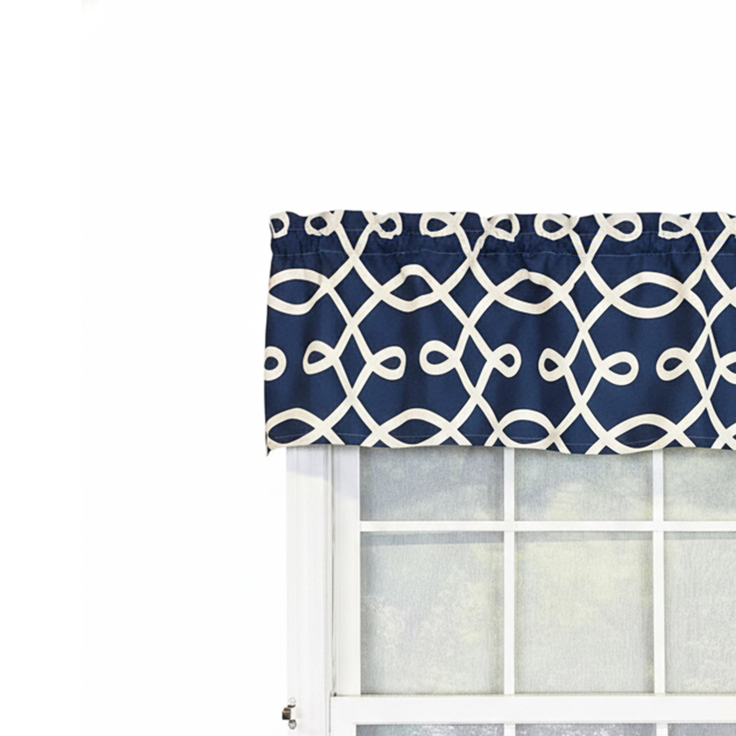 RLF Home 100% Cotton High Quality Oblique Tailored Window Valance with 1.5" Rod Pocket 50" W X 12" L Navy