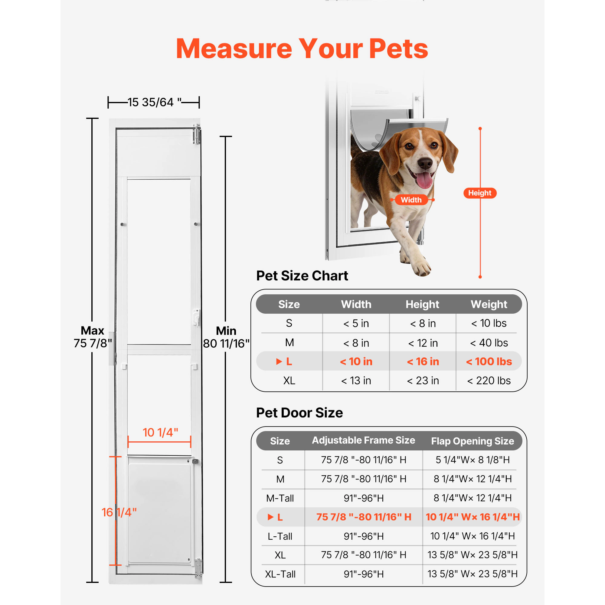 HONGGE 180° Swing Sliding Glass Dog Door for Large Dogs up to 100 lbs, Weatherstripped Aluminum Alloy Frame