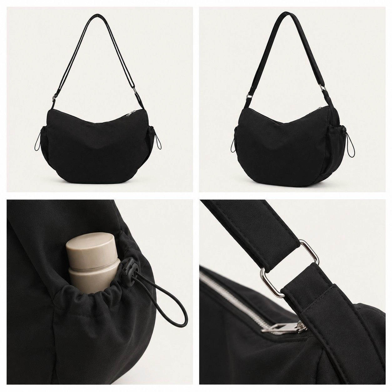Alilang Women's Crescent Crossbody Shoulder Bag with Side Pockets and Adjustable Strap, Ivory