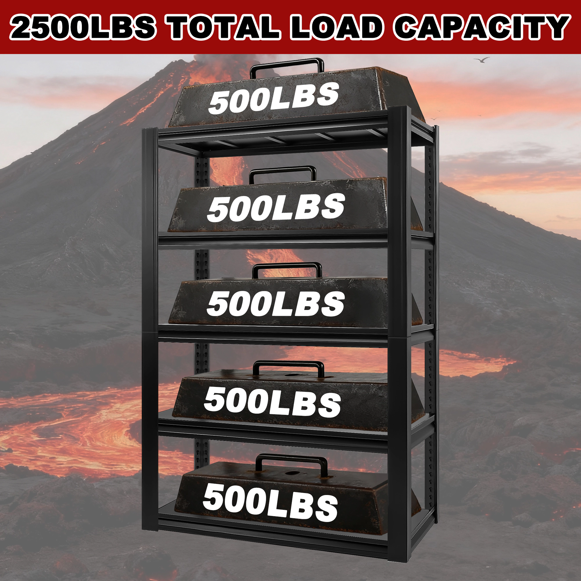 Flynama 5 Tier Heavy Duty Black Utility Shelving Unit 47 in W x 24 in D x 78 in H