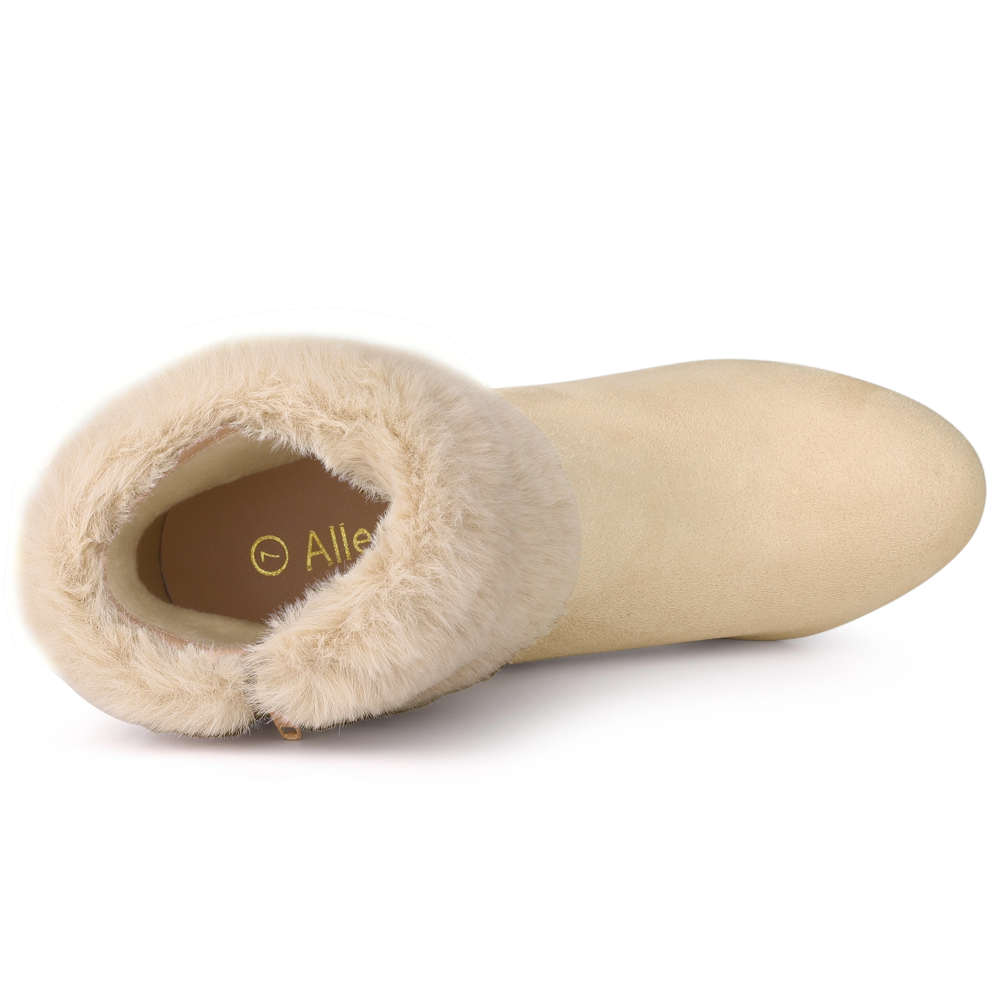 BLISSFUL STEP Women Faux Fur Chunky Heel Side Zipper Ankle Boots