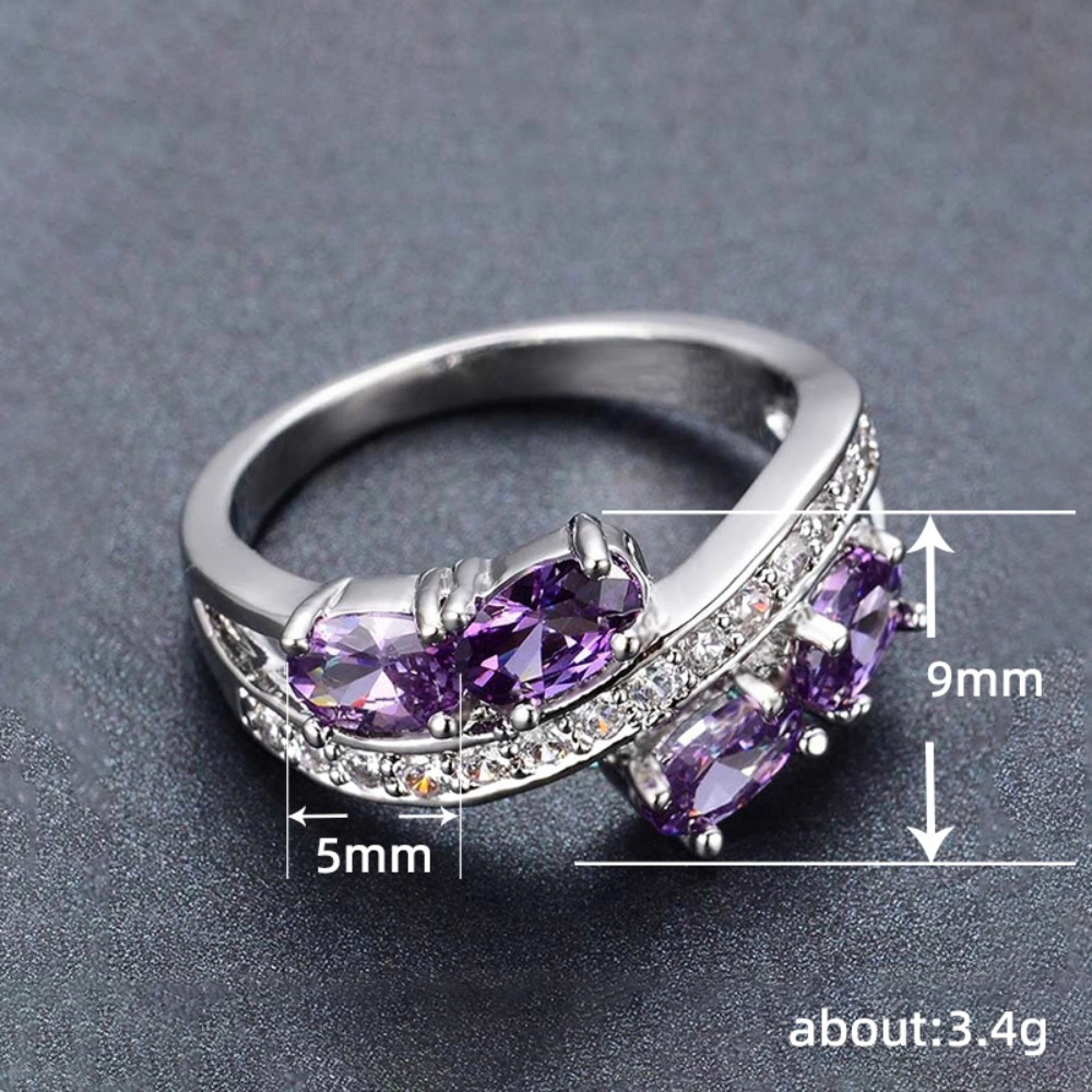 White Gold Plated Purple Cubic Zirconia Statement Ring