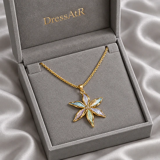 DressAtR Women's 18K Gold Plated Fancy Flower Necklace