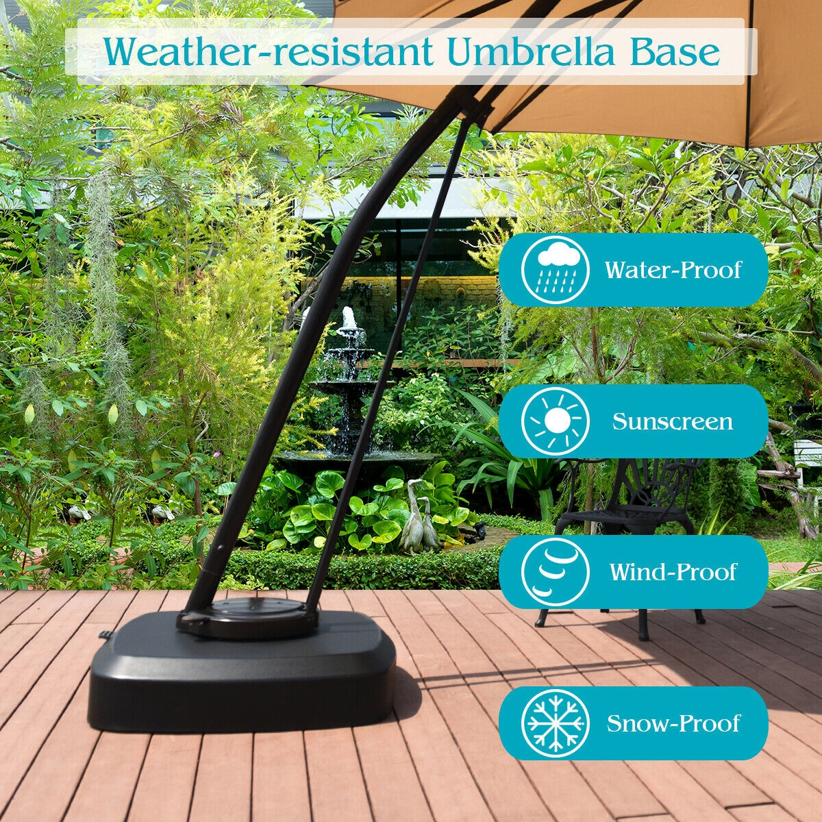 Slickblue Wheeled Cantilever Umbrella Base for Patio, Deck, Garden and Poolside Umbrellas