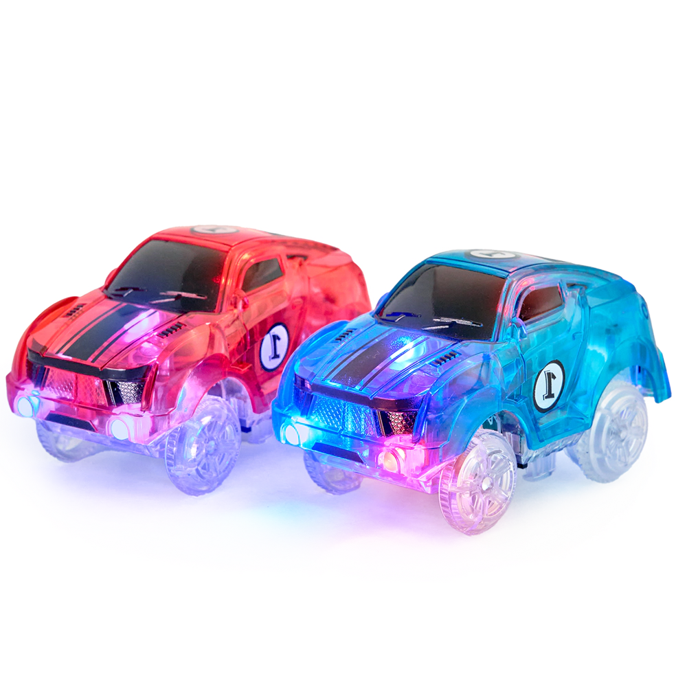 JitteryGit Kids Light-Up Racer Cars - 2-Pack Replacement Cars for Glow Flex Tracks, Red & Turquoise