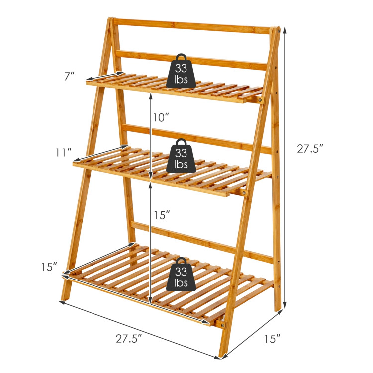 Hivvago 3-Tier Bamboo Fold able Plant Stand with Display Shelf Rack