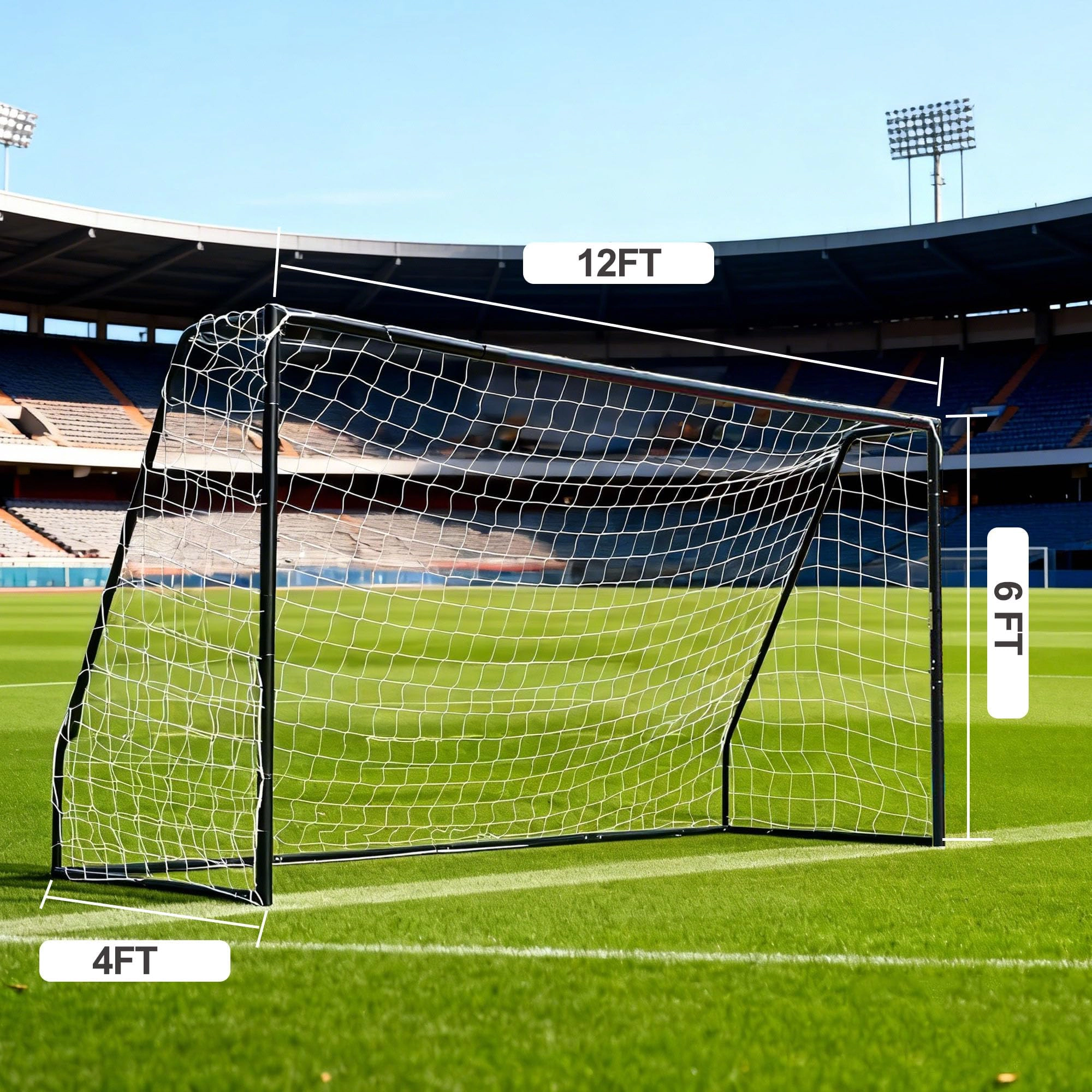 12x6 FT Soccer Goal with Foldable Net, Heavy Duty Metal Frame, Fiberglass Support Poles, Stakes & Carry Bag