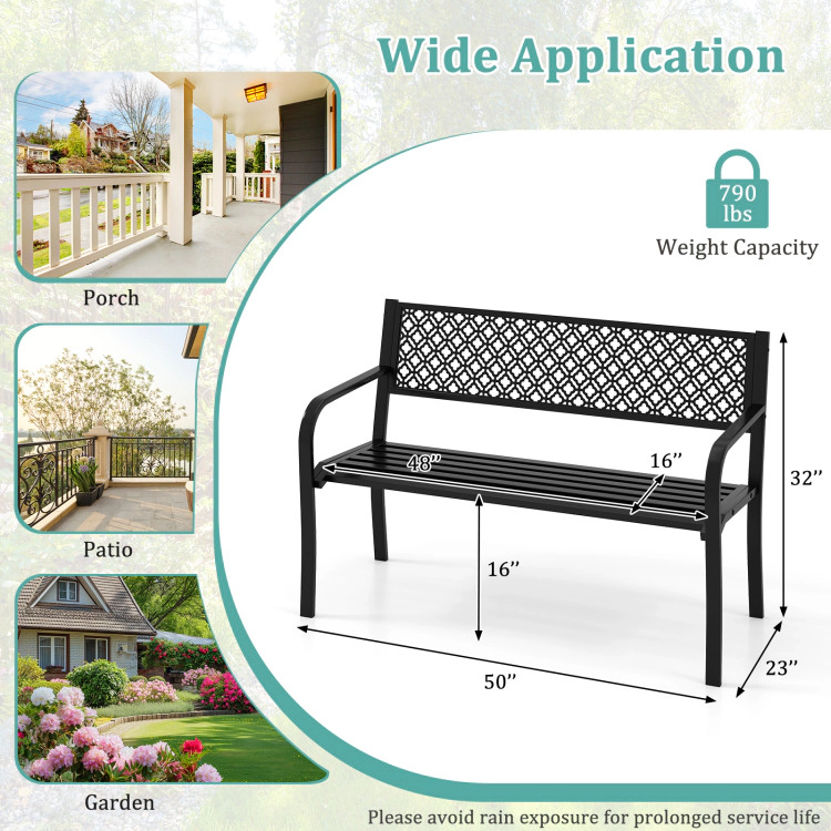 Hivvago 50 Inches Outdoor Garden Bench With Geometric Lattice Backrest And Slatted Seat