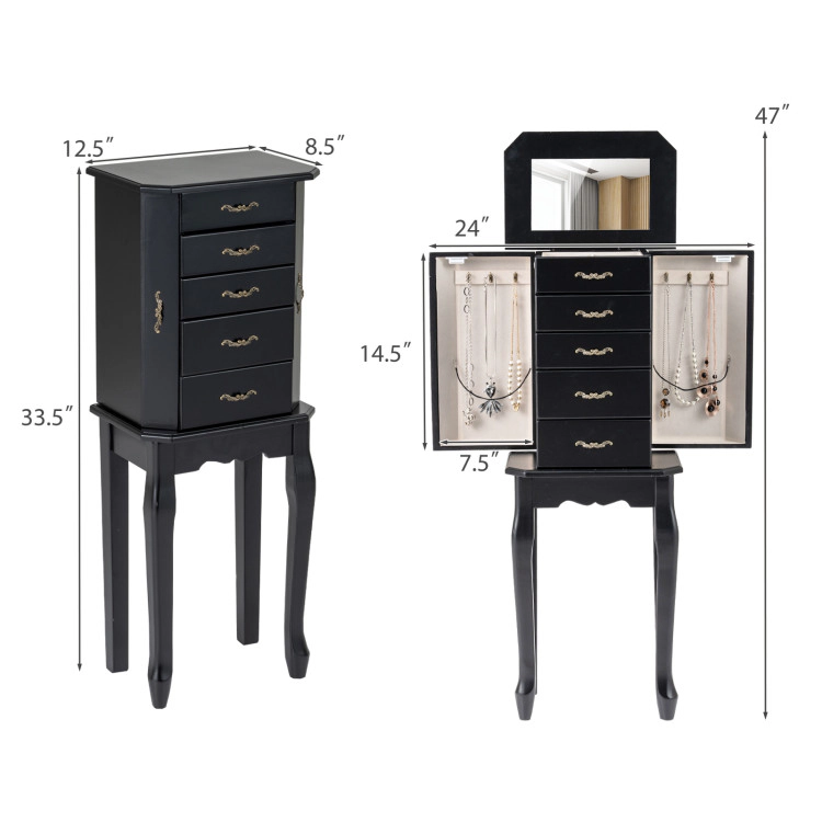 Hivvago Standing Jewelry Box with 4 Drawers and 2 Side Doors