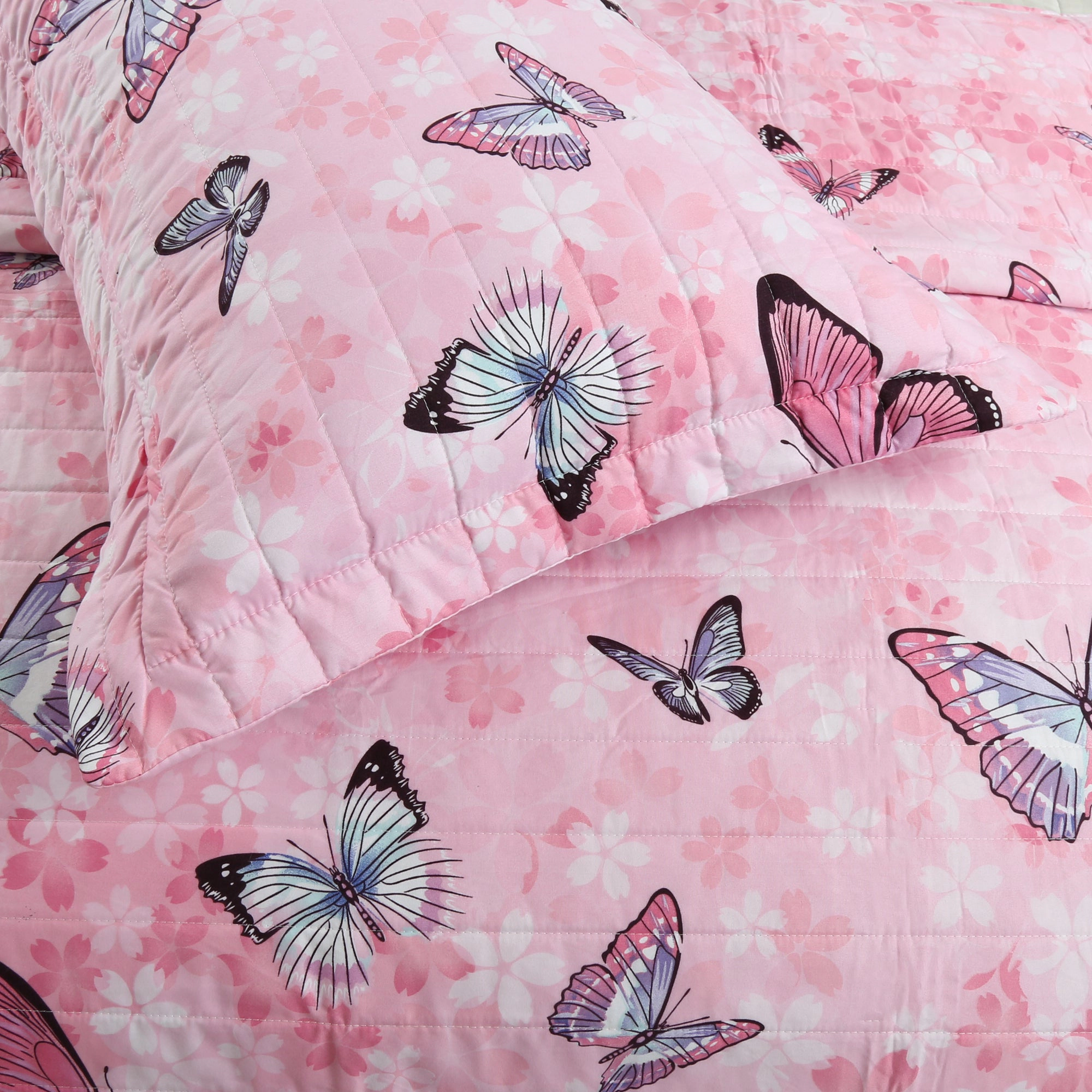 MarCieo 2/3 Piece Kids Girls Butterfly Quilt Set, Soft Lightweight Bedspread Set