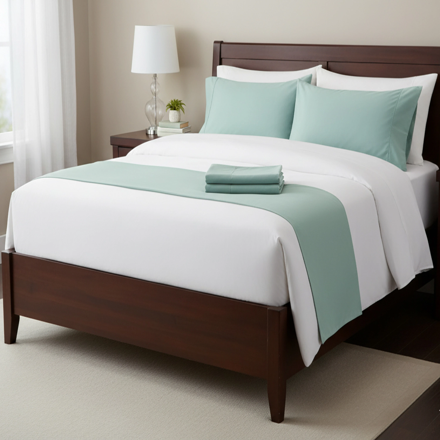 Castle Hill Premium Lightweight Thread Count Cotton Sateen 4 Pieces Sheet Set King Ocean Blue