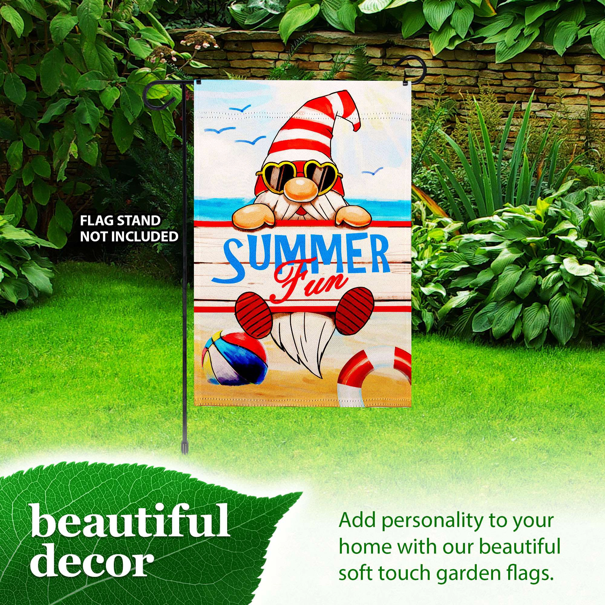 G128 Summer Gnome Garden Flag 12x18 In Double-Sided Blockout Polyester