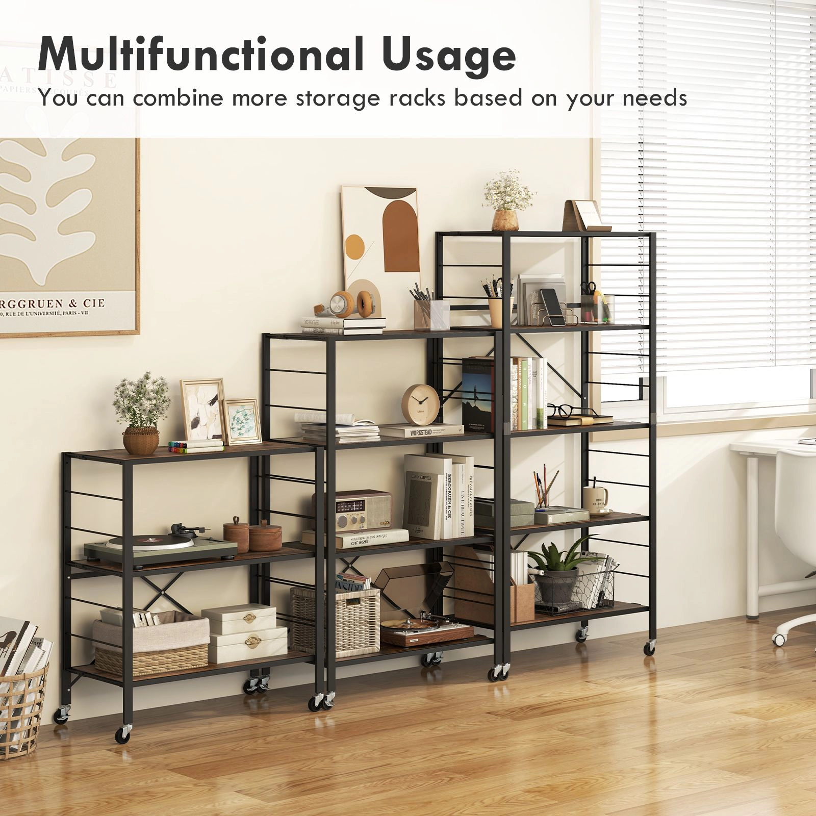 Slickblue 4-Tier Adjustable Storage Shelf with Wheels, 48" Tall