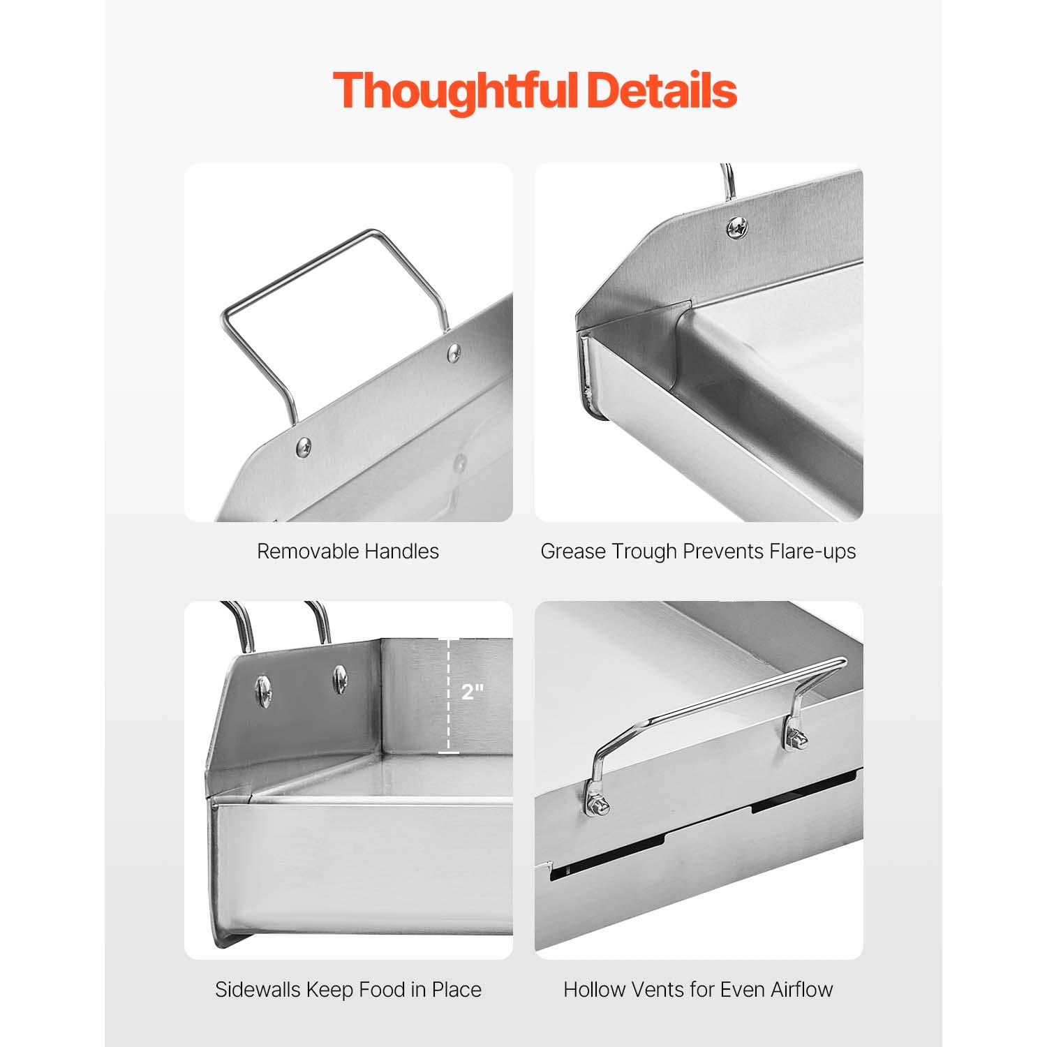 HONGGE Stainless Steel Griddle Universal Flat Top Rectangular Plate Gas Grill Griddle for BBQ Grill Teppanyaki Portable