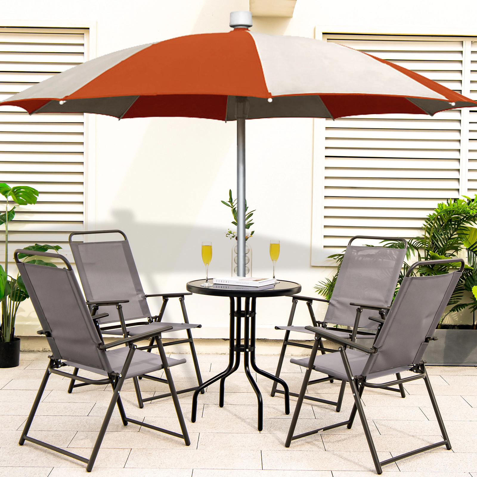 LJG Outdoor Folding Sling Chairs Set of 4 with Armrest and Backrest