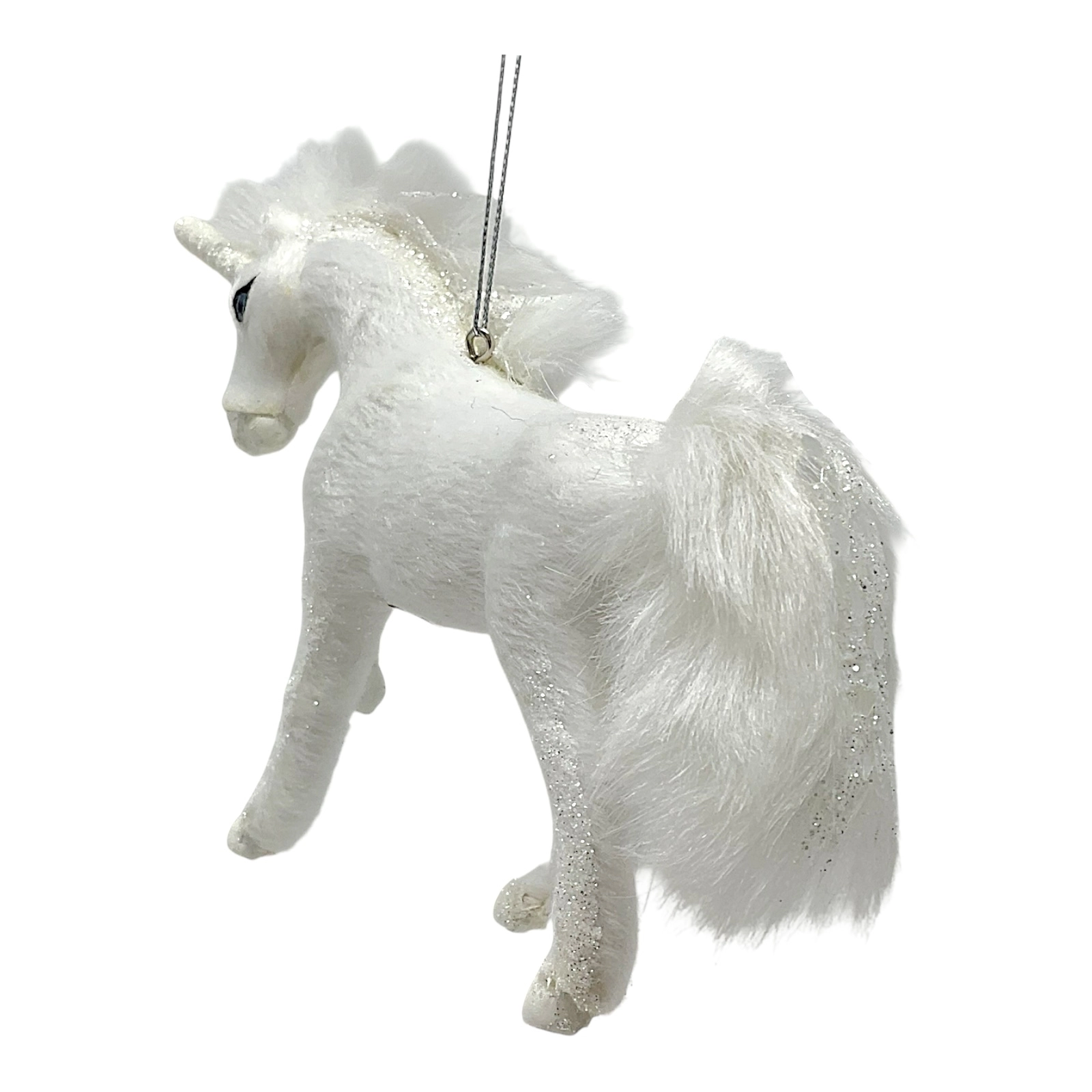 Kurt Adler White Plush Glittered Unicorn Fantasy Christmas Tree Ornament 6.5 inch