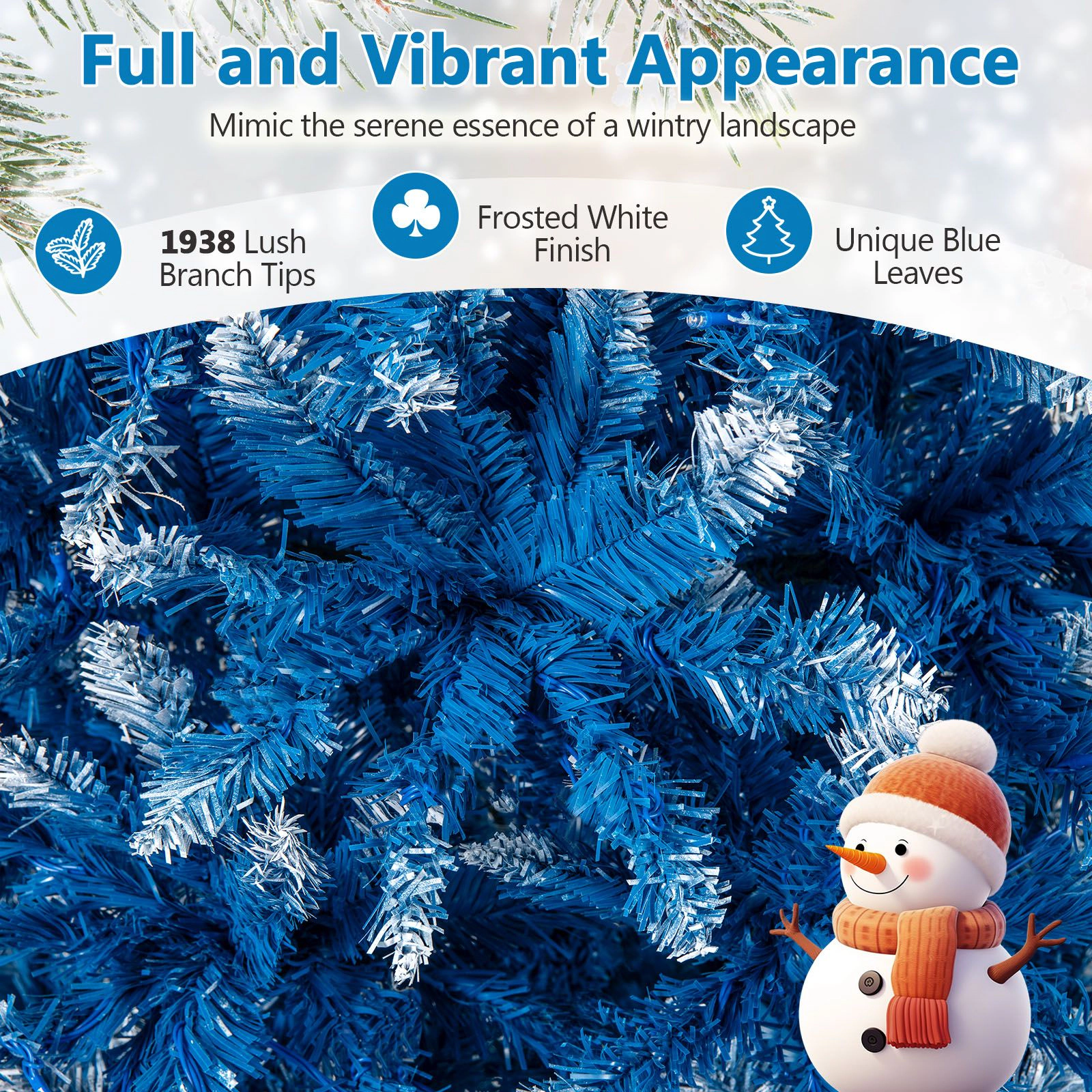 SlickBlue Blue Snow Flocked Christmas Tree with LED Lights and Metal Stand