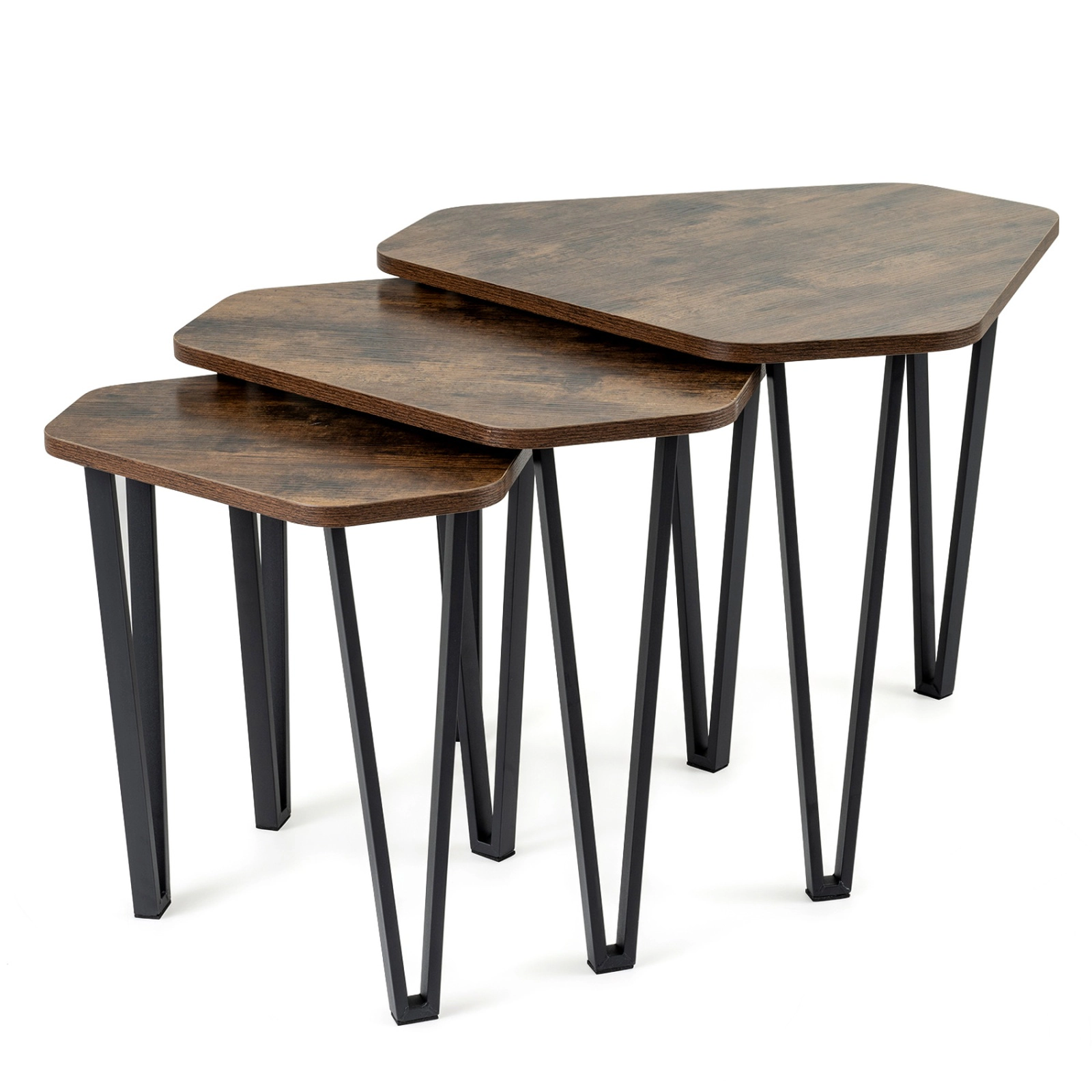 SUGIFT Set of 3 Nesting Engineered Wood Top Metal Legs Coffee Tables 23-in x 21-in x 18-in 44-lb Capacity Rustic Brown