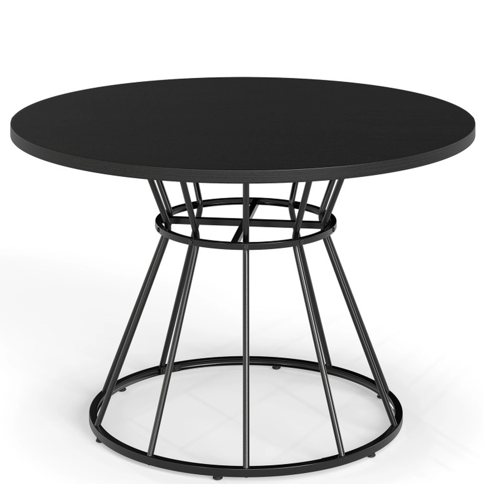 SUGIFT 47-in Round Farmhouse Dining Table for 4 with MDF Tabletop and Metal Frame 200-Lb Capacity Black