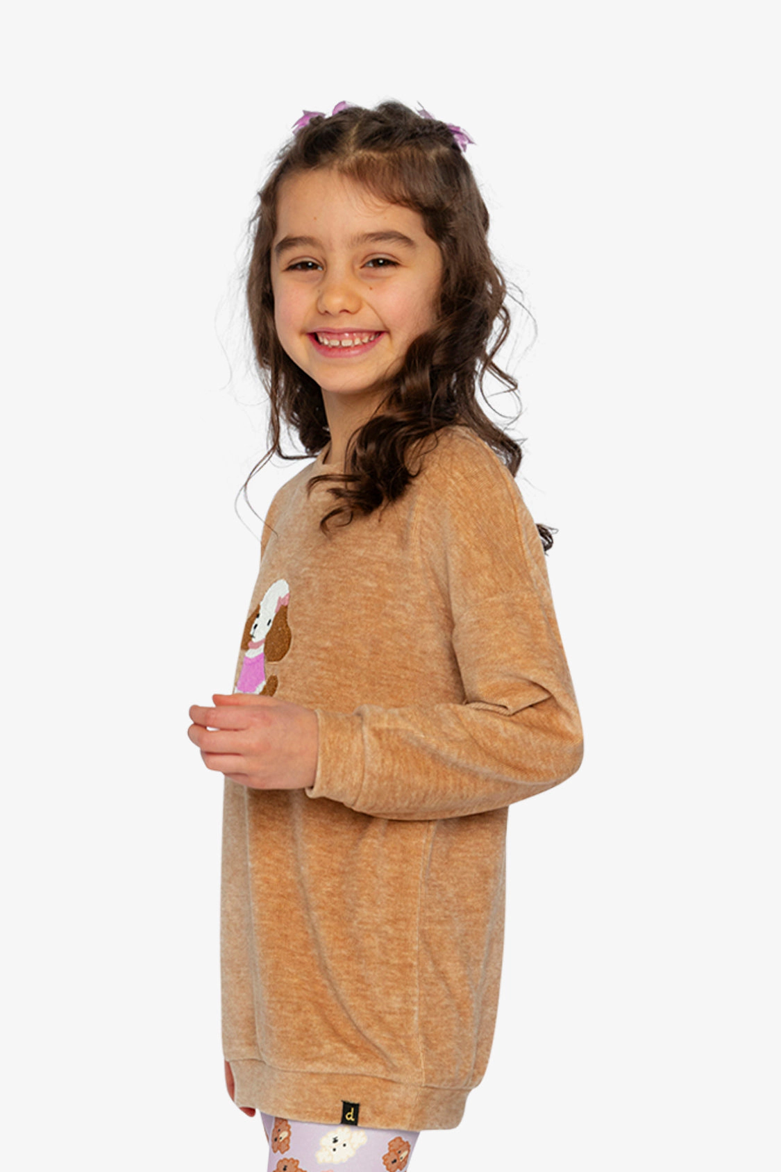 Deux par Girls Textured Poodle Appliqué Brushed Velour Tunic