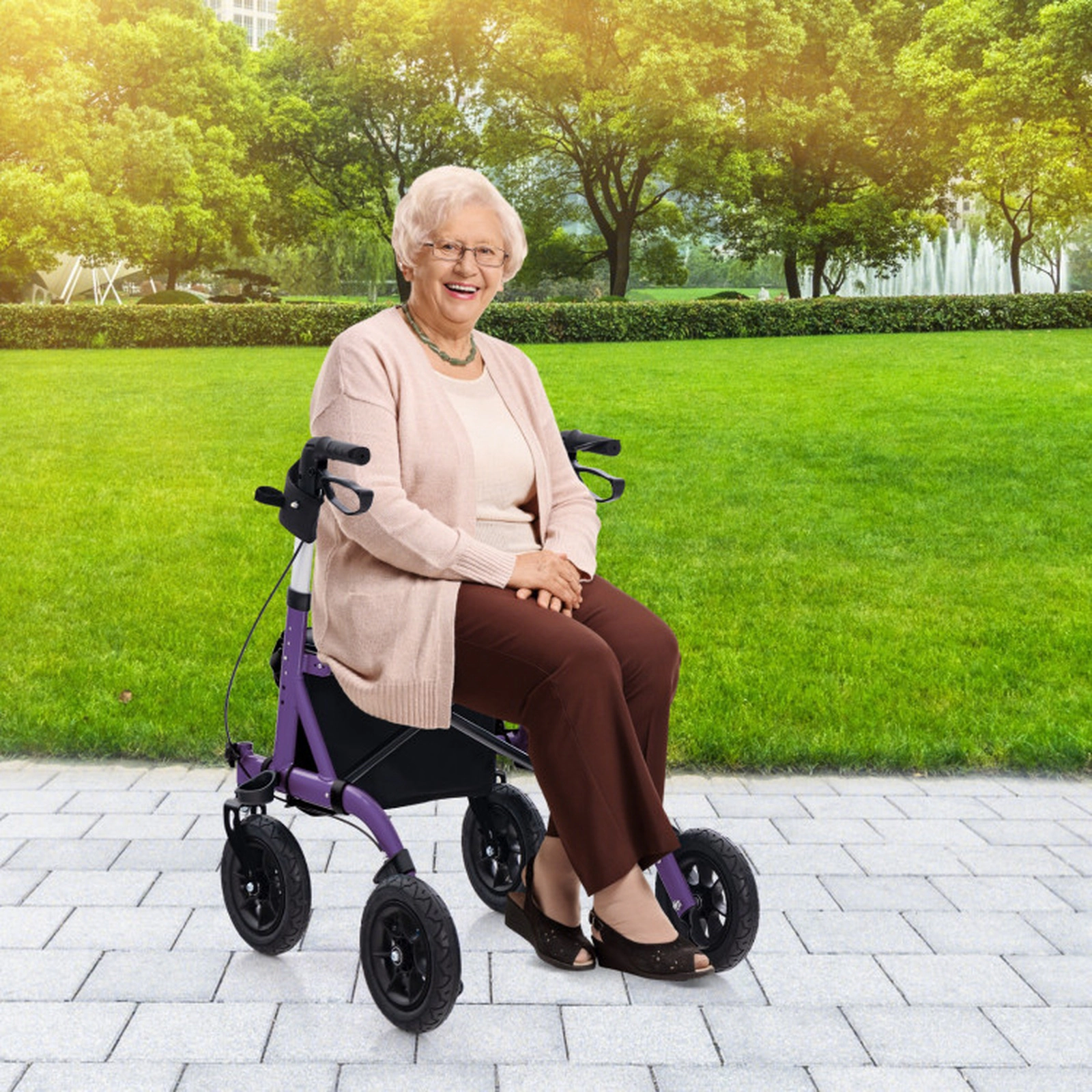 SUGIFT Folding Rollator Walker with Seat, 350-Lb Capacity, 9.5-Inch All-Terrain Wheels