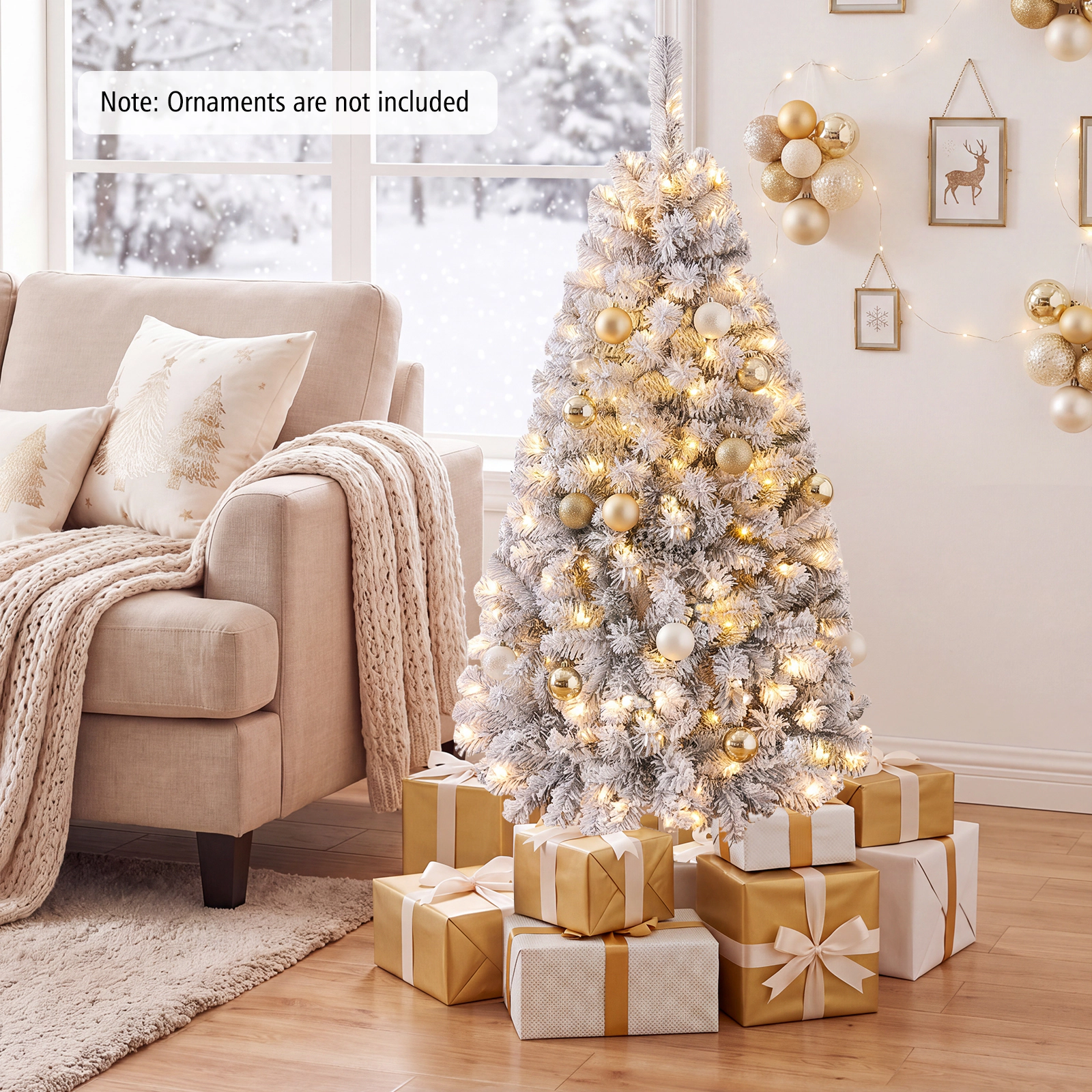Costway 4.5/6/7.5/9ft Pre-Lit Premium Snow Flocked Hinged Artificial Christmas Tree w/150/250/450/550 Lights
