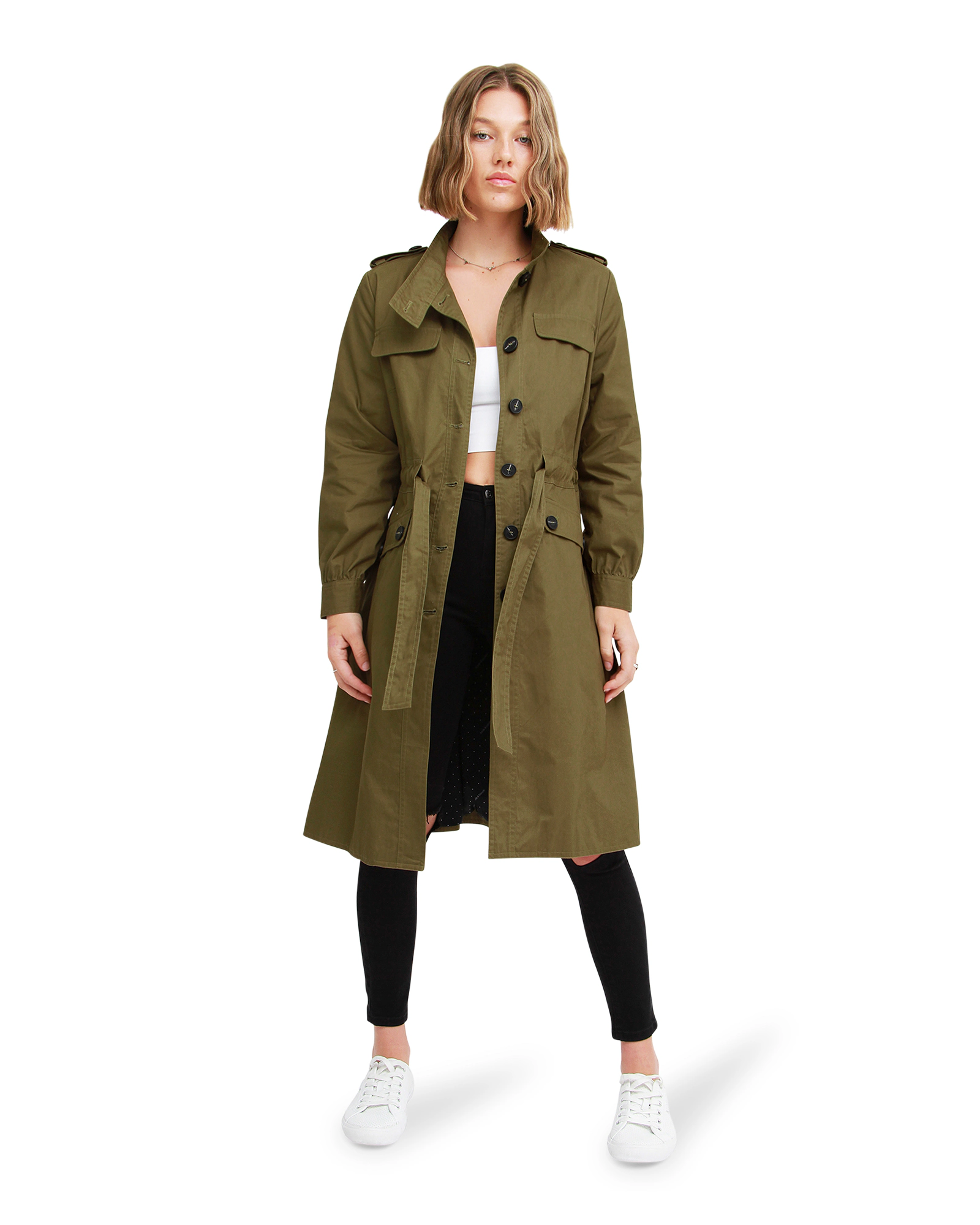 Belle & Bloom Womens Carlisle Button Front Trench Coat