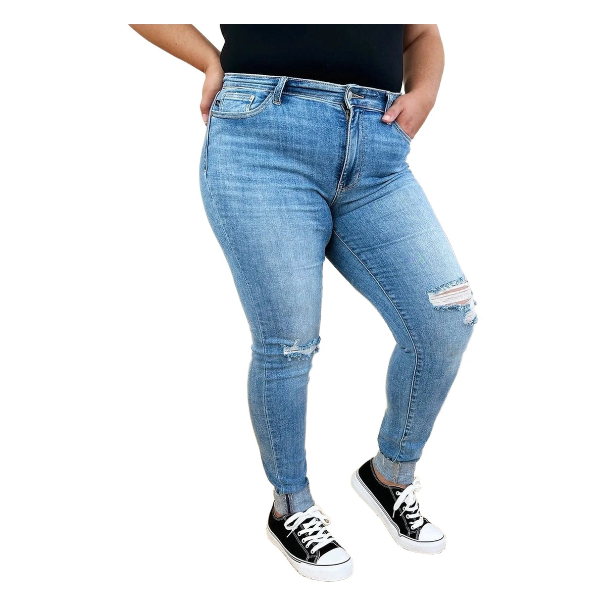 Judy Blue Full Mid Rise Destroy & Cuff Skinny Jeans