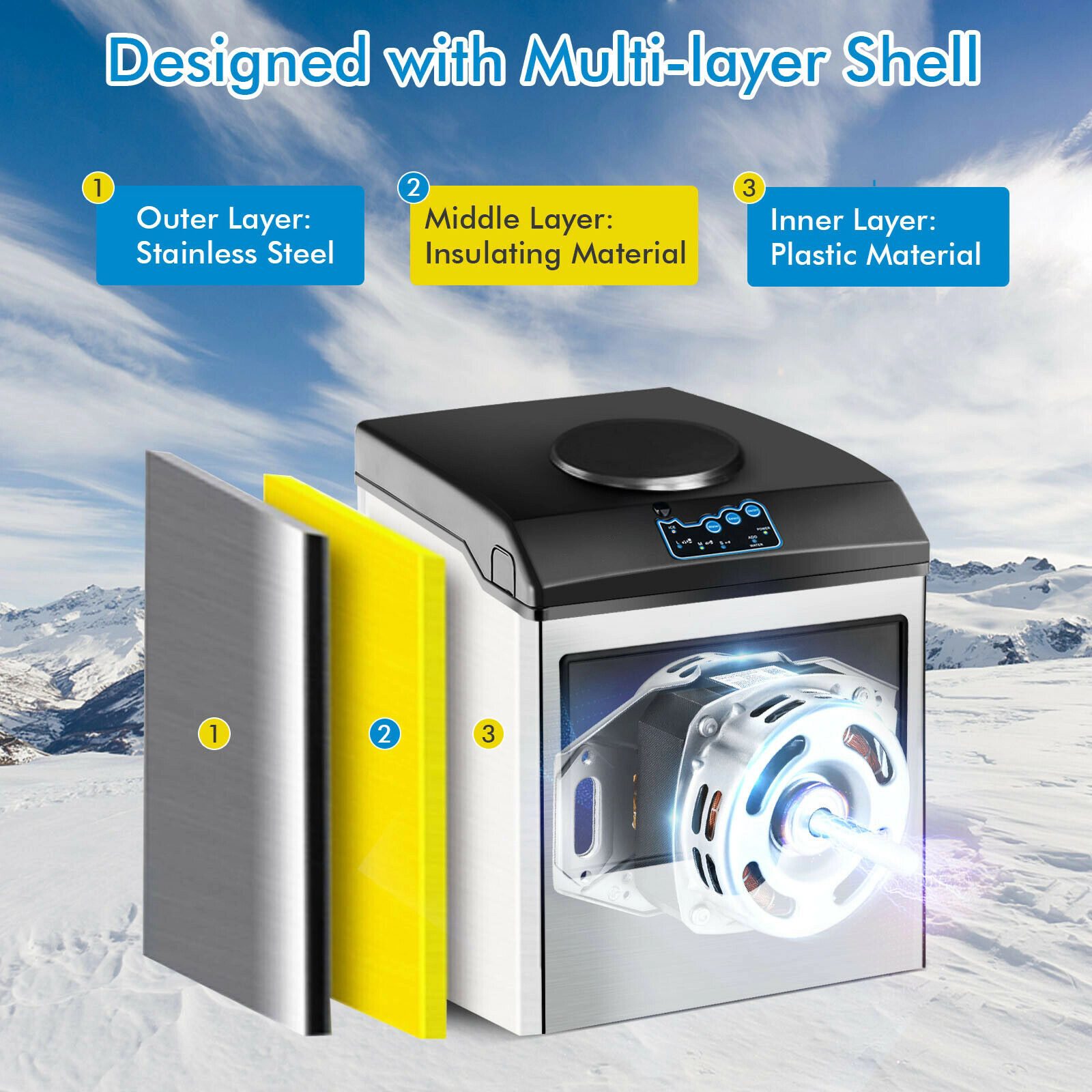 SUGIFT 2-in-1 Stainless Steel Countertop Ice Maker and Water Dispenser with 48-lb Daily Output and Ice Scoop